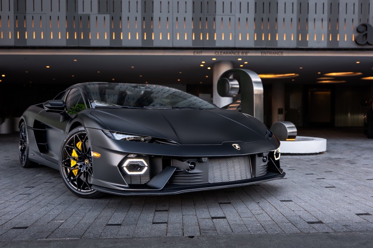 Black Lamborghini Temerario front view, 2 door supercar