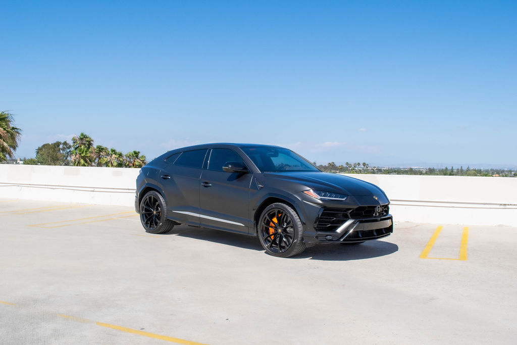 Black Lamborghini Urus luxury SUV for rent in Orange County