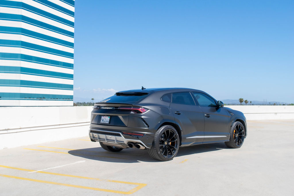 Black Lamborghini Urus AWD luxury SUV rental in Orange County