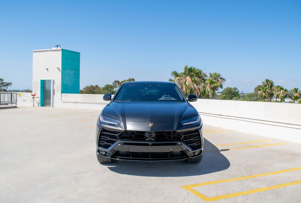 Black Lamborghini Urus luxury SUV rental delivered in Orange County