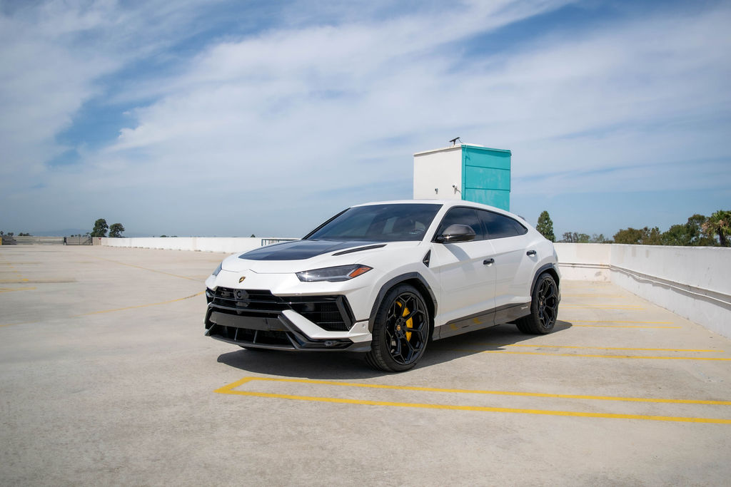 White Lamborghini Urus Performante luxury SUV with Black and White interior