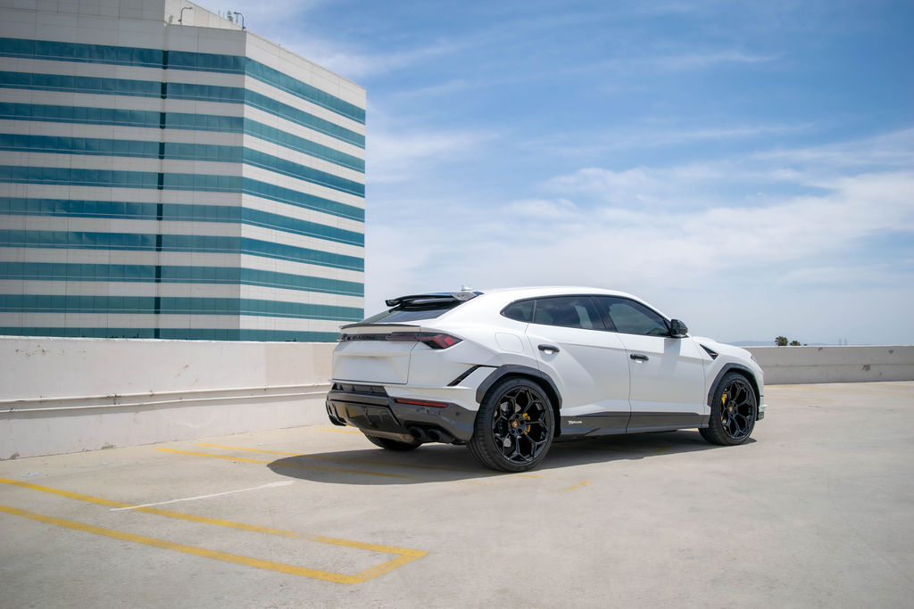White Lamborghini Urus Performante 5 seat luxury SUV available in Orange County