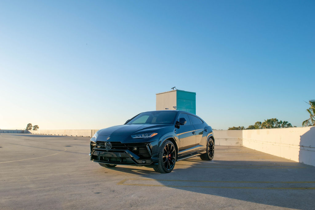 Black Lamborghini Urus S 5 seat luxury SUV available in Orange County