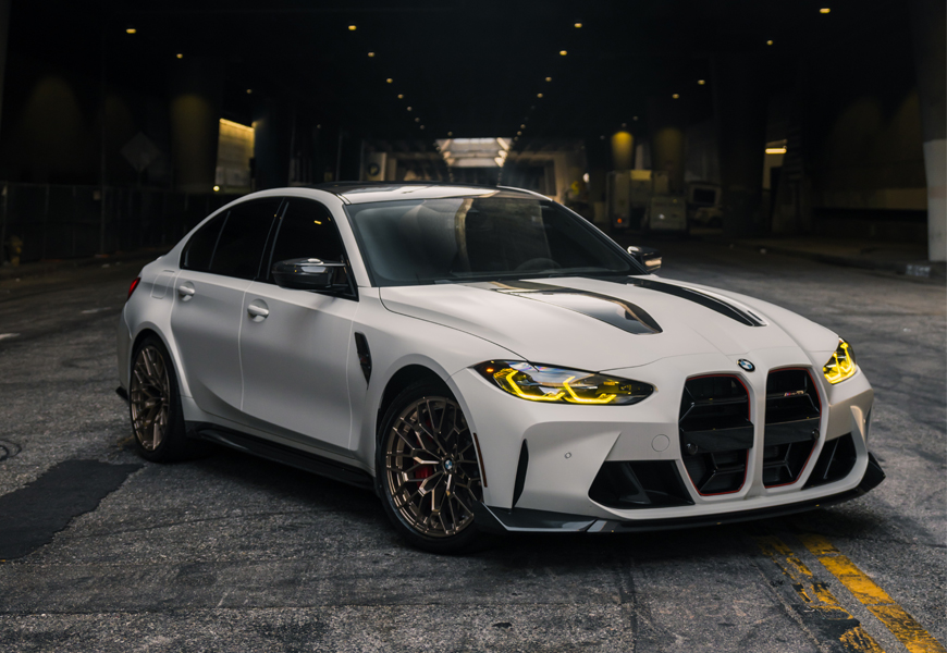 White BMW M3 CS front, rental in Los Angeles