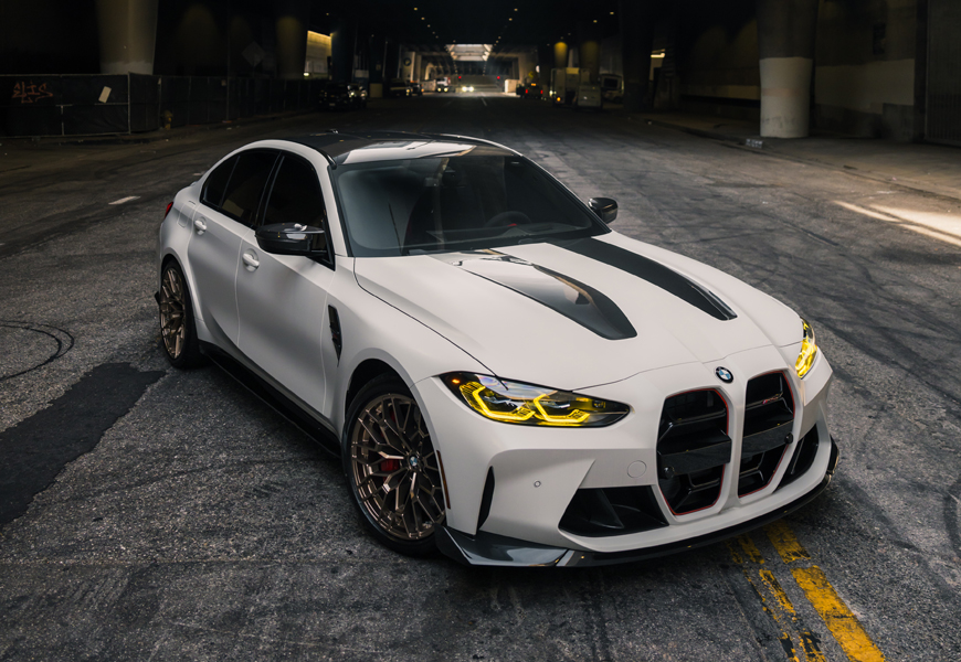 White BMW M3 CS front, AWD sports car