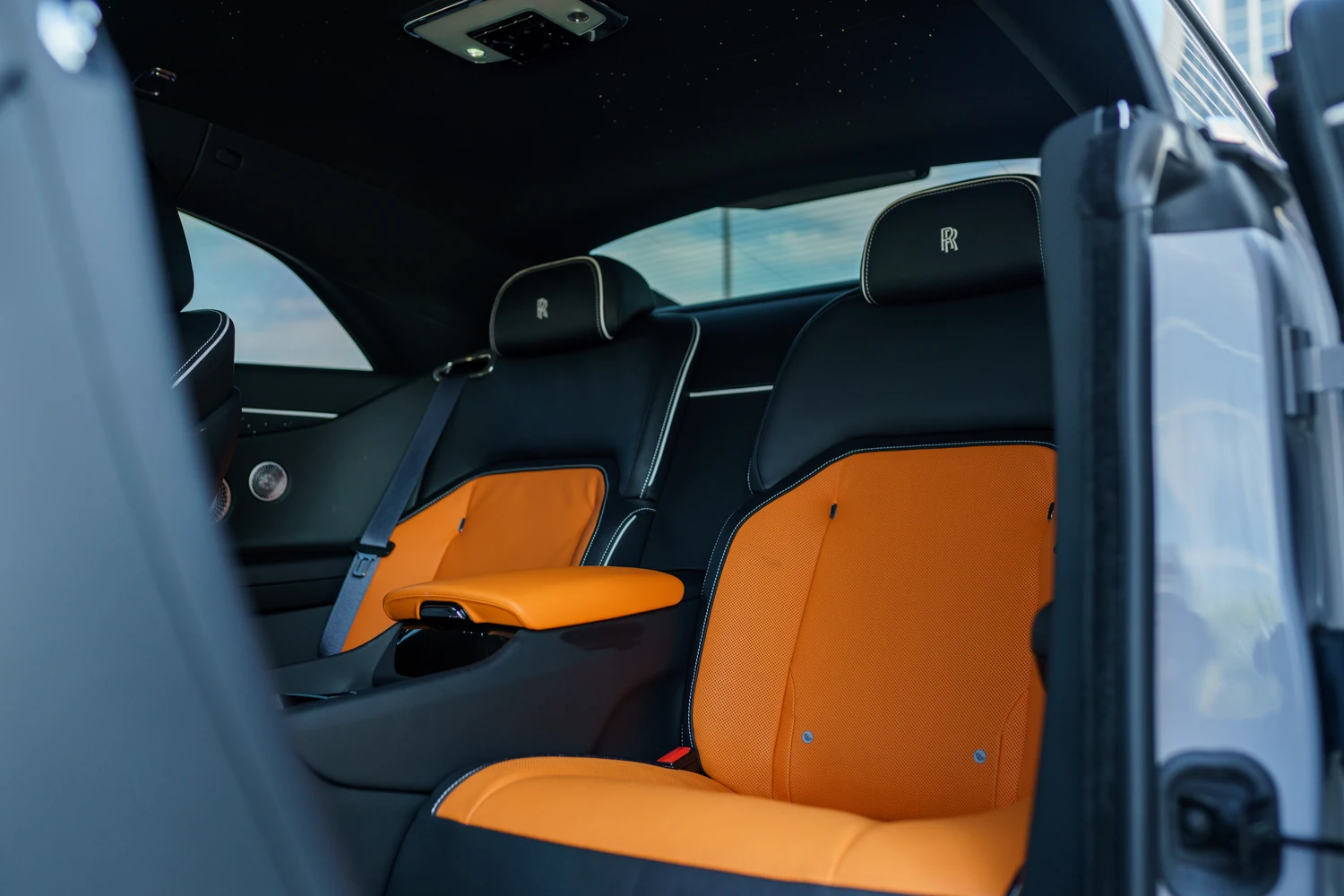 Grey Rolls Royce Spectre interior, exotic car rental in Southern California