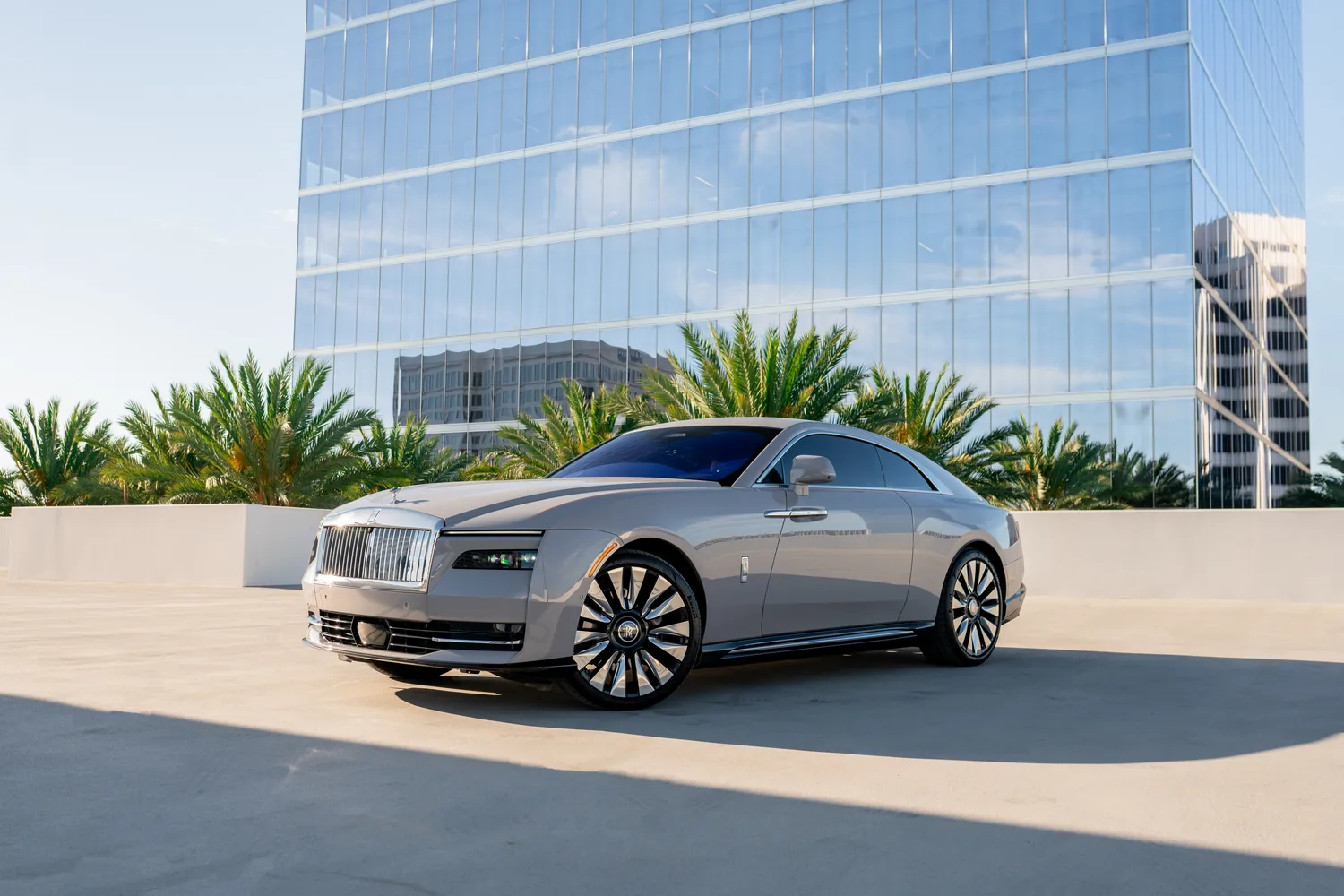 Grey Rolls Royce Spectre, Orange and Black interior, AWD
