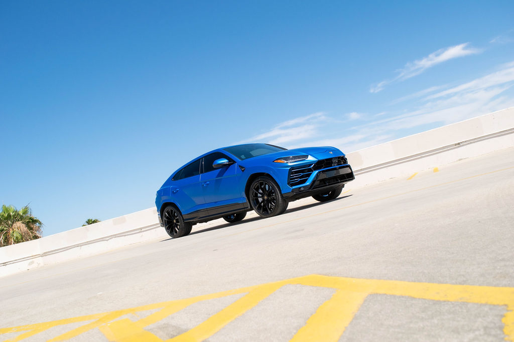 Blue Lamborghini Urus S luxury SUV available across Orange County