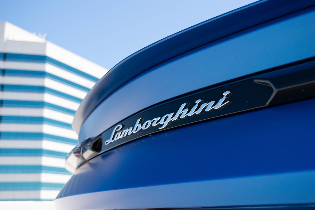 Blue Lamborghini Urus S exotic car rental in Orange County