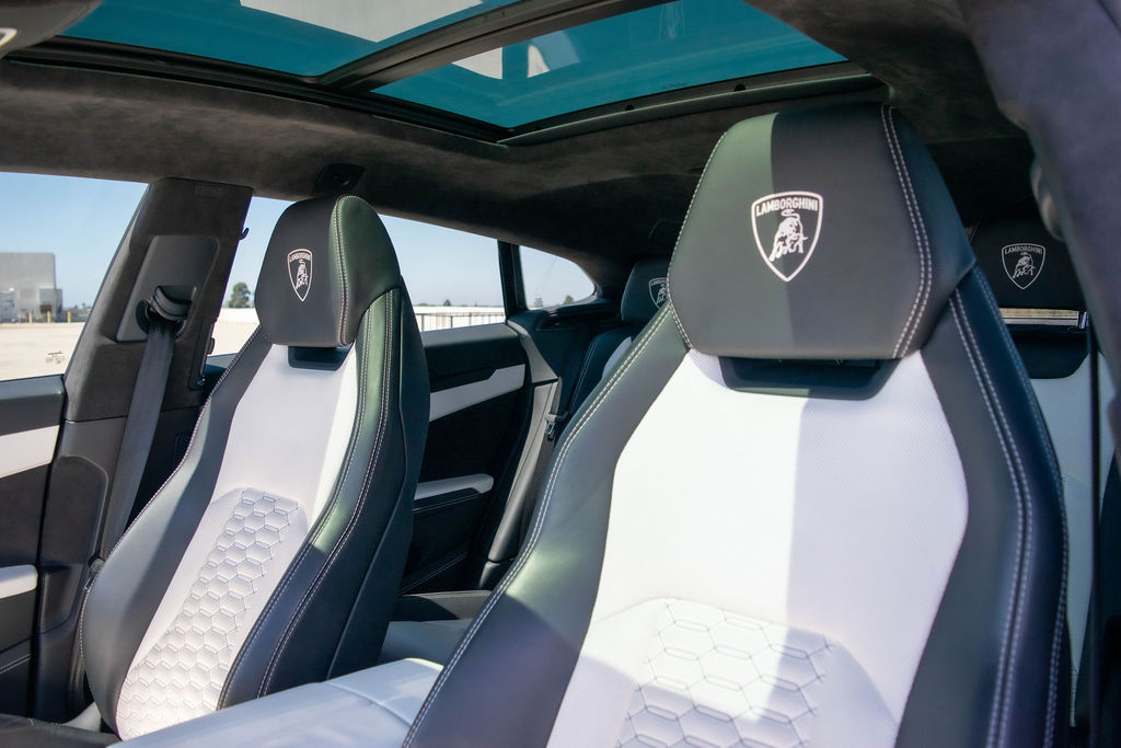Blue Lamborghini Urus S luxury SUV, White interior and 5 seats