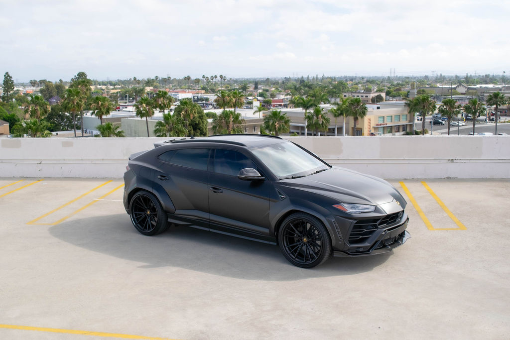 Satin Black Lamborghini Urus Widebody luxury SUV for rent in Orange County