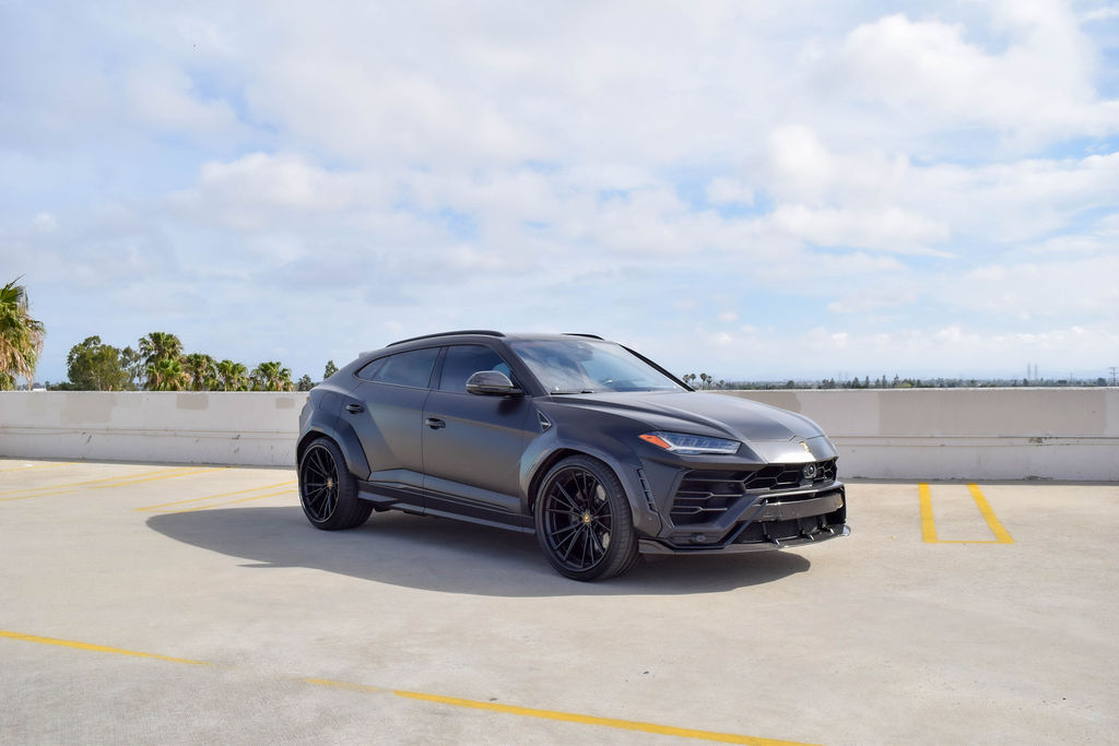 Satin Black Lamborghini Urus Widebody 5 seat luxury SUV available in Orange County