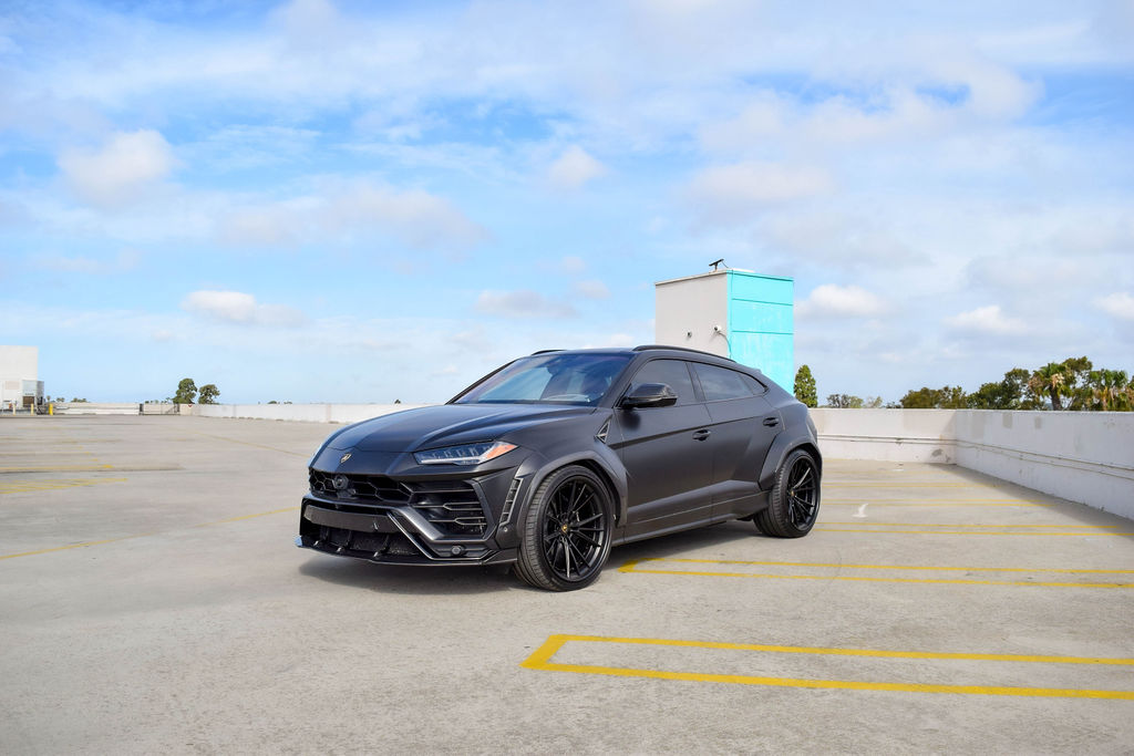 Satin Black Lamborghini Urus Widebody exotic car rental in Orange County