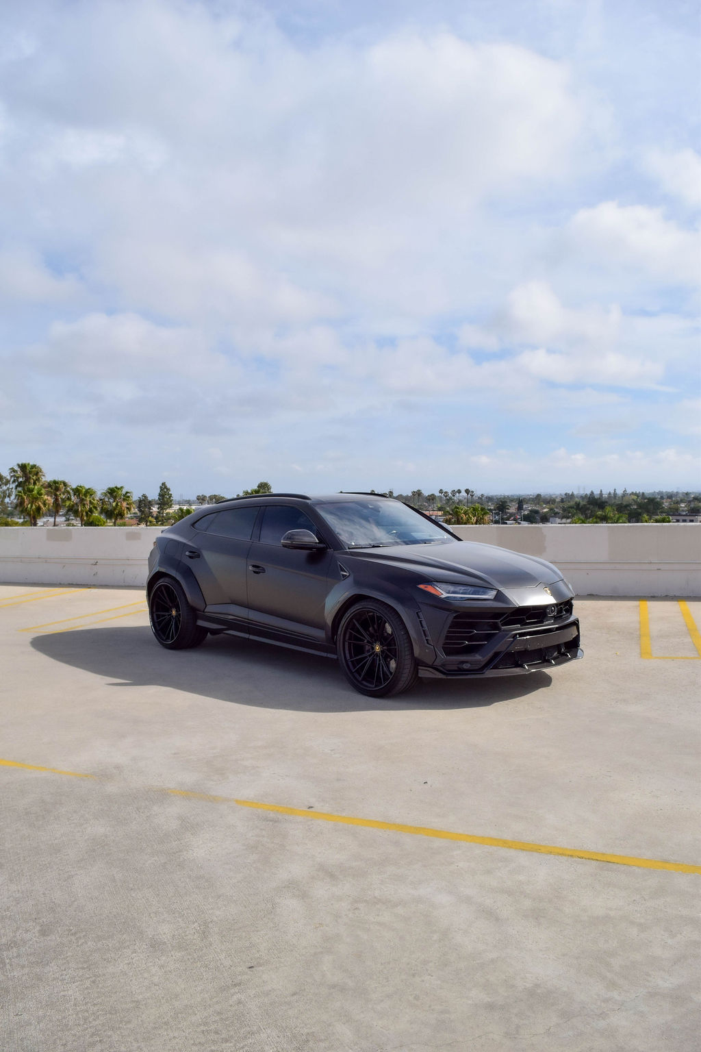 Satin Black Lamborghini Urus Widebody luxury SUV rental delivered in Orange County