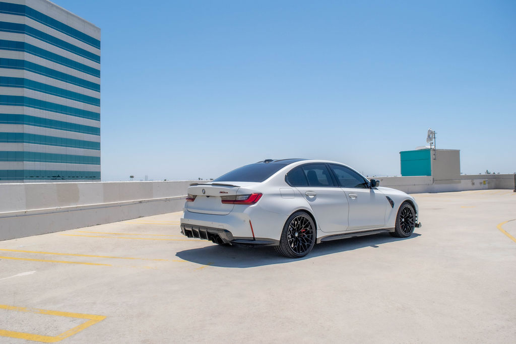 White BMW M3 CS Black and Red interior, sports car rental in Orange County