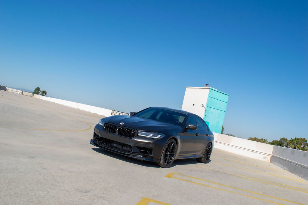 Black BMW M5 Competition rental car, Brown interior, Orange County, CA