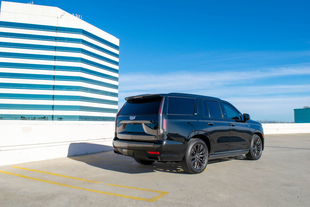 Black Cadillac Escalade ESV Sport luxury SUV with 7 seat cabin, Orange County rental