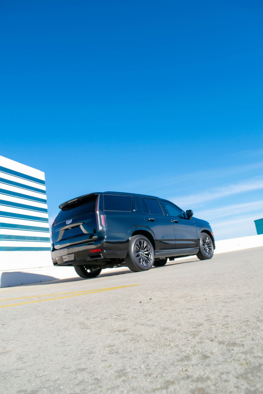 Black Cadillac Escalade ESV Sport rental car, Black interior, Orange County, CA