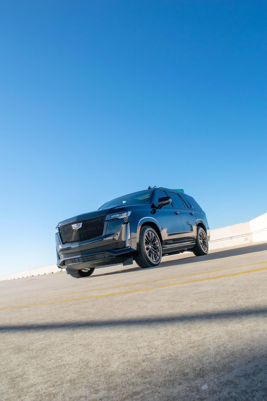 Cadillac Escalade ESV Sport in Black over Black, luxury SUV rental in Orange County