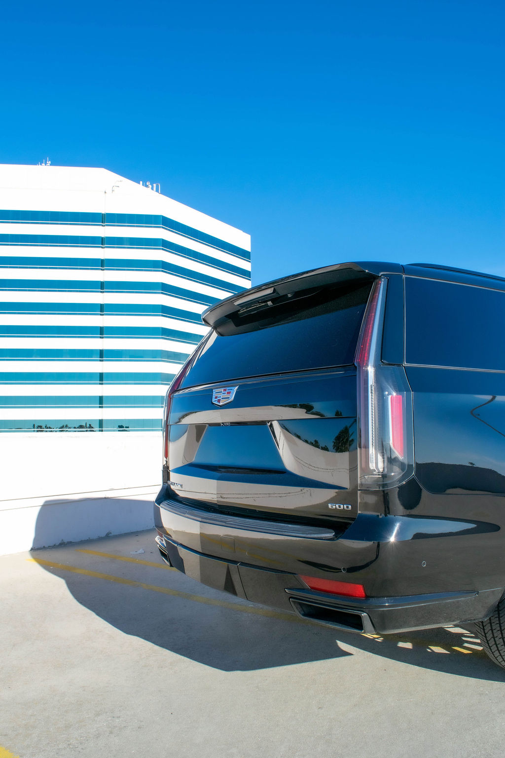 Black Cadillac Escalade ESV Sport luxury SUV, RWD, rental in Orange County, CA