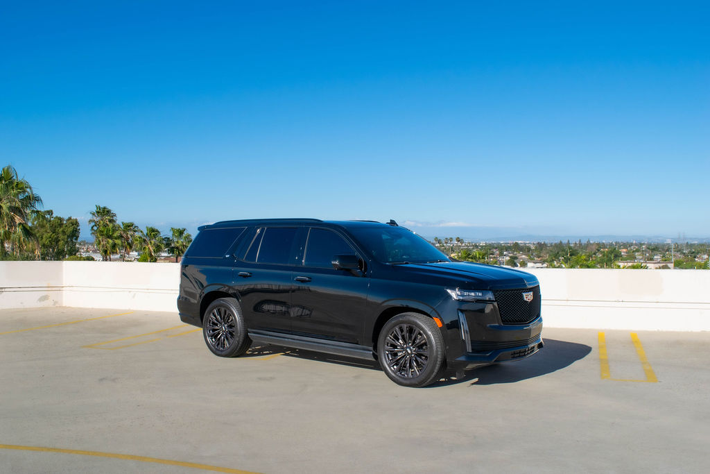 Cadillac Escalade ESV Sport in Black, luxury rental available in Orange County, CA