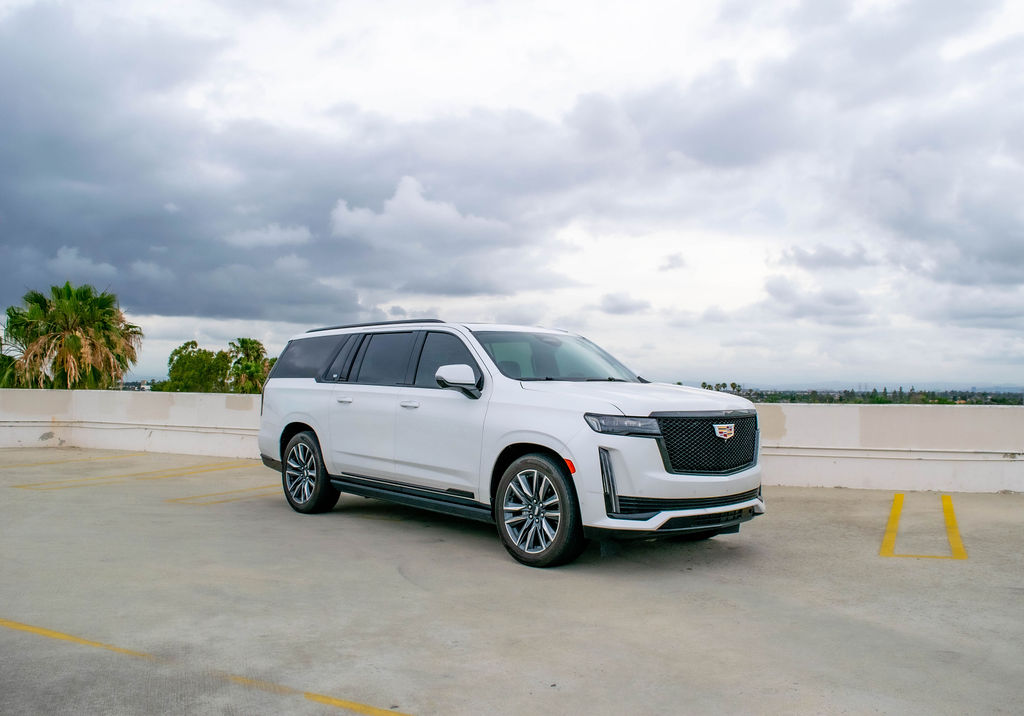 White Cadillac Escalade ESV Sport Platinum for rent in Orange County