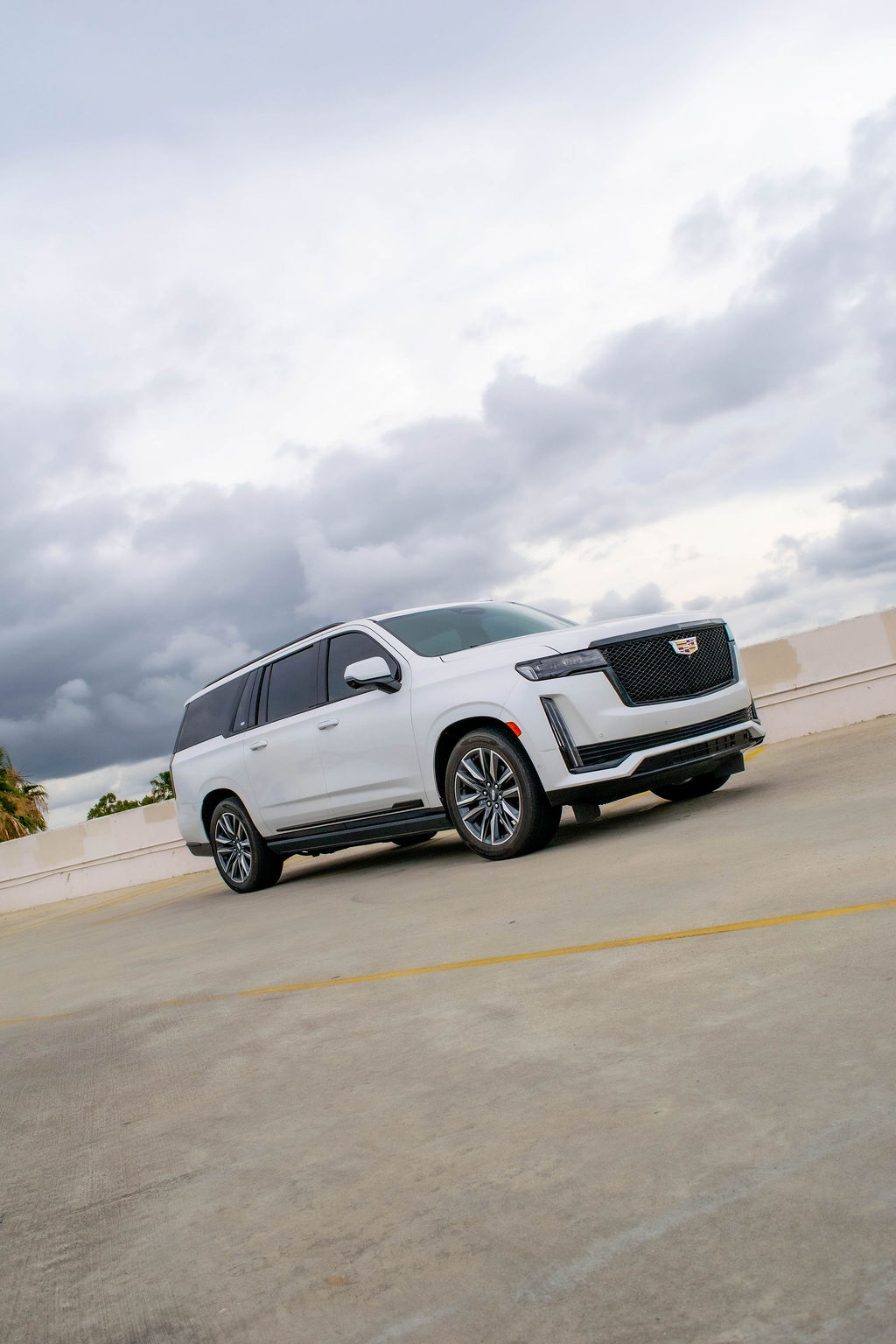 White Cadillac Escalade ESV Sport Platinum RWD luxury SUV, exotic rental in Orange County