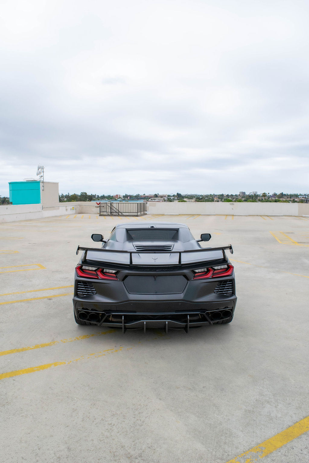 Black Chevrolet Corvette C8 Stingray rental car, White interior, Orange County, CA