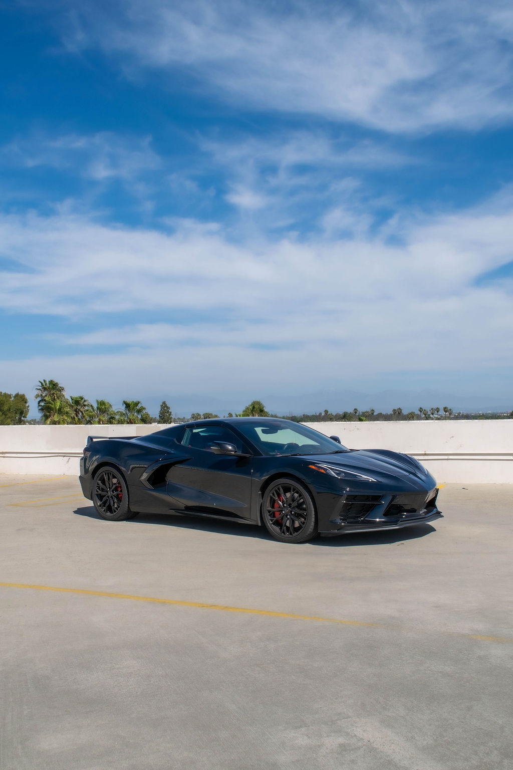 Black Chevrolet Corvette C8 Stingray, Black and Red interior sports car available in Orange County