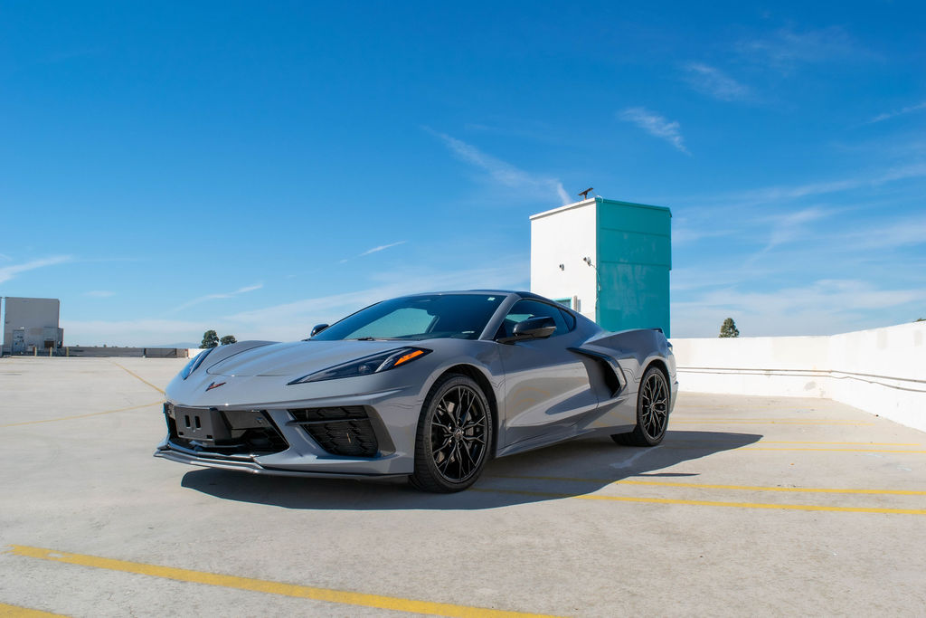 Chevrolet Corvette C8 Stingray in Grey over Black, sports car rental in Orange County