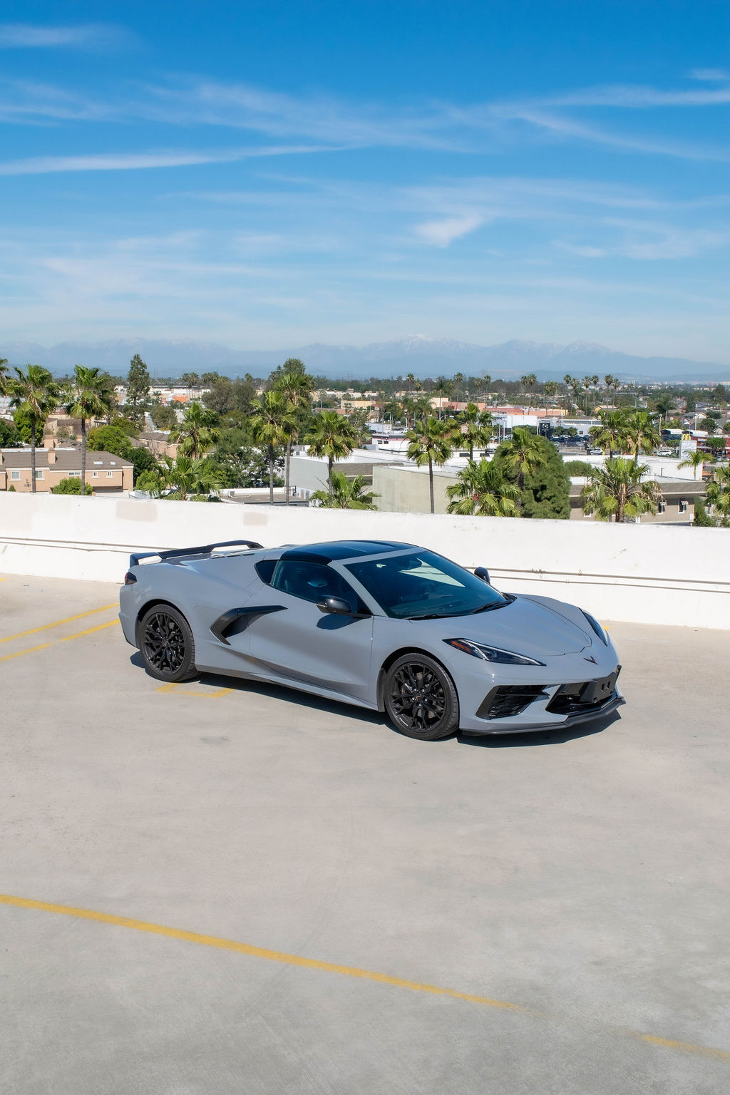 Grey Chevrolet Corvette C8 Stingray RWD sports car, exotic rental in Orange County