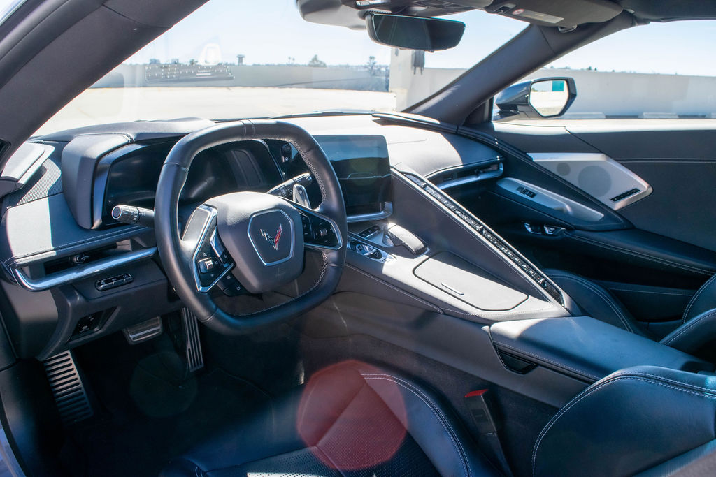 Grey Chevrolet Corvette C8 Stingray sports car rental delivered across Orange County, CA