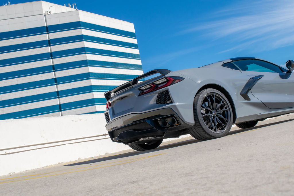 Grey Chevrolet Corvette C8 Stingray exotic car rental, 2 doors, Orange County