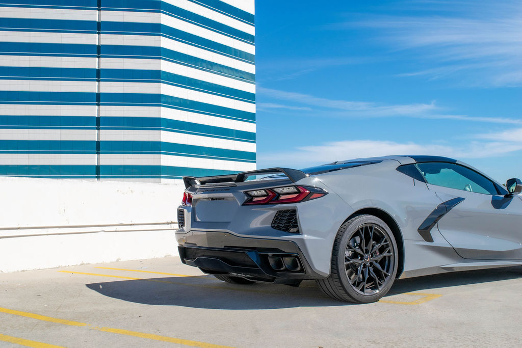 Chevrolet Corvette C8 Stingray sports car in Grey for Orange County rentals