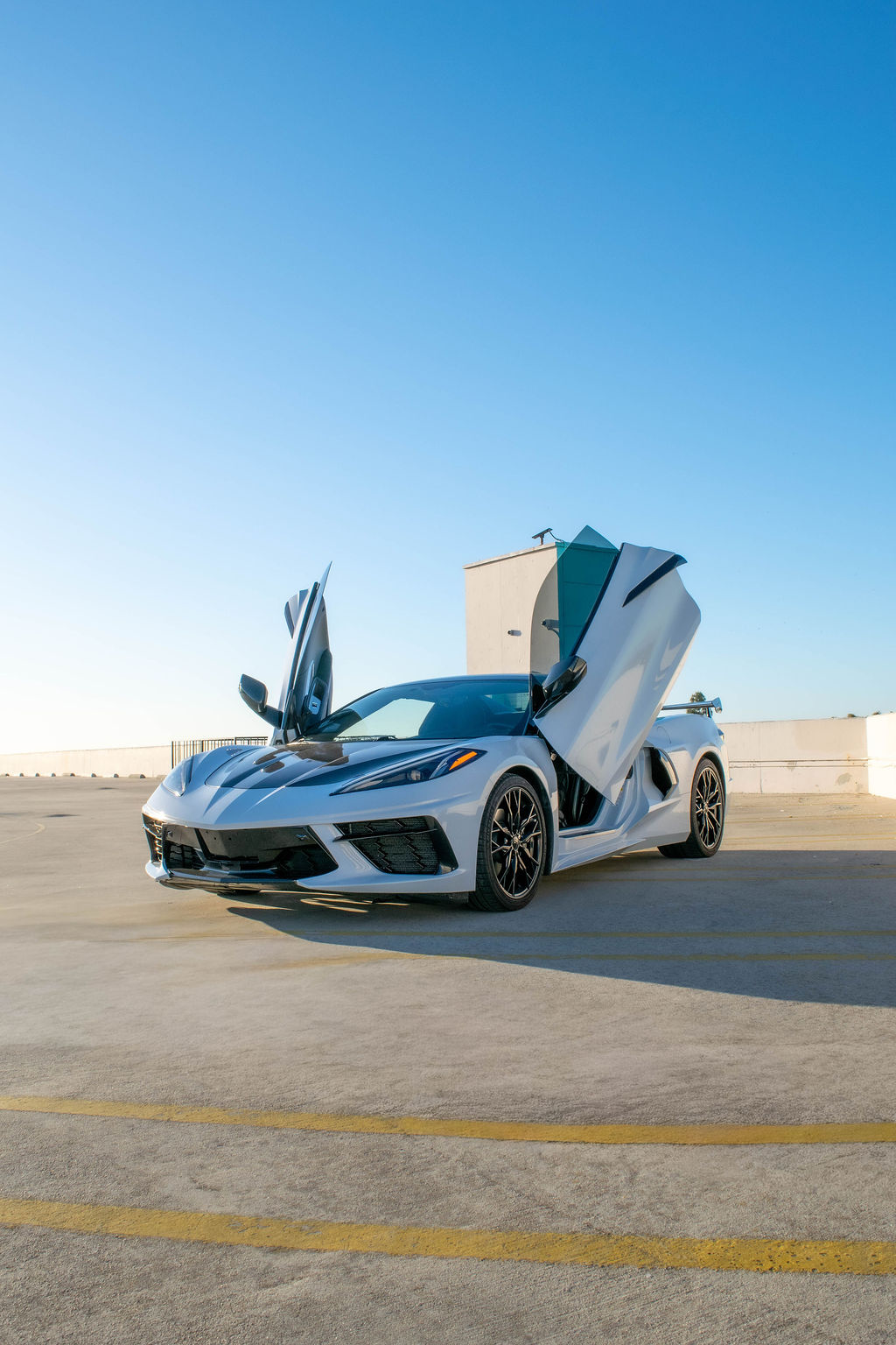 Chevrolet Corvette C8 Stingray in White over Black, sports car rental in Orange County