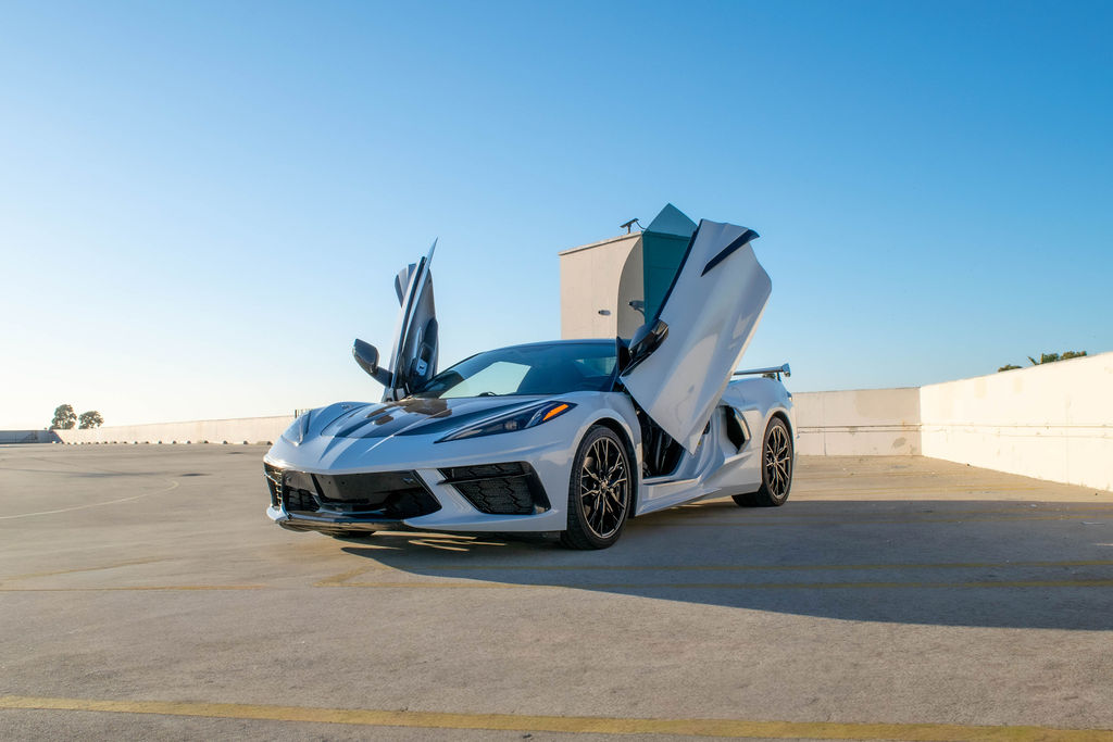 White Chevrolet Corvette C8 Stingray, Black interior sports car available in Orange County