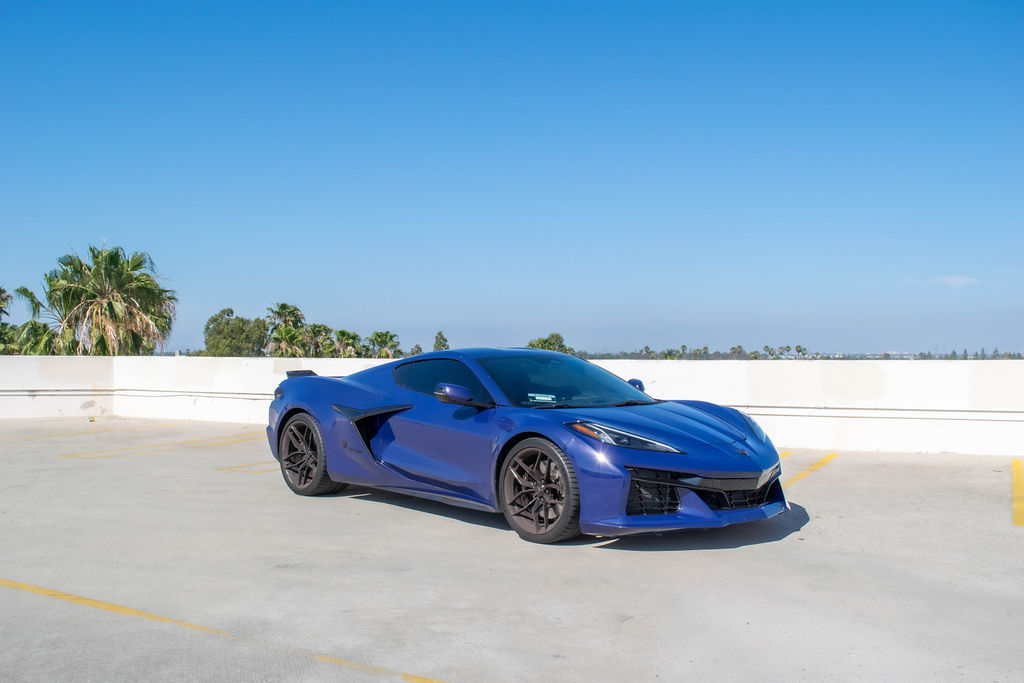 Chevrolet Corvette C8 Z06 sports car in Blue, available for rental in Orange County, CA