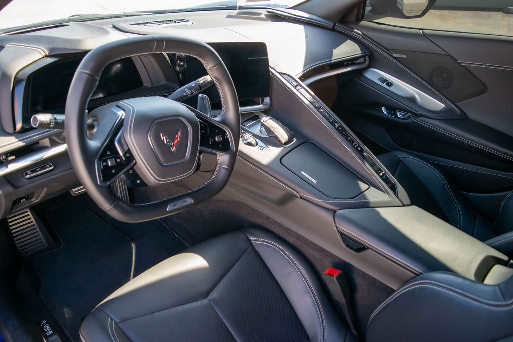Blue Chevrolet Corvette C8 Z06 with RWD drivetrain, sports car rental in Orange County