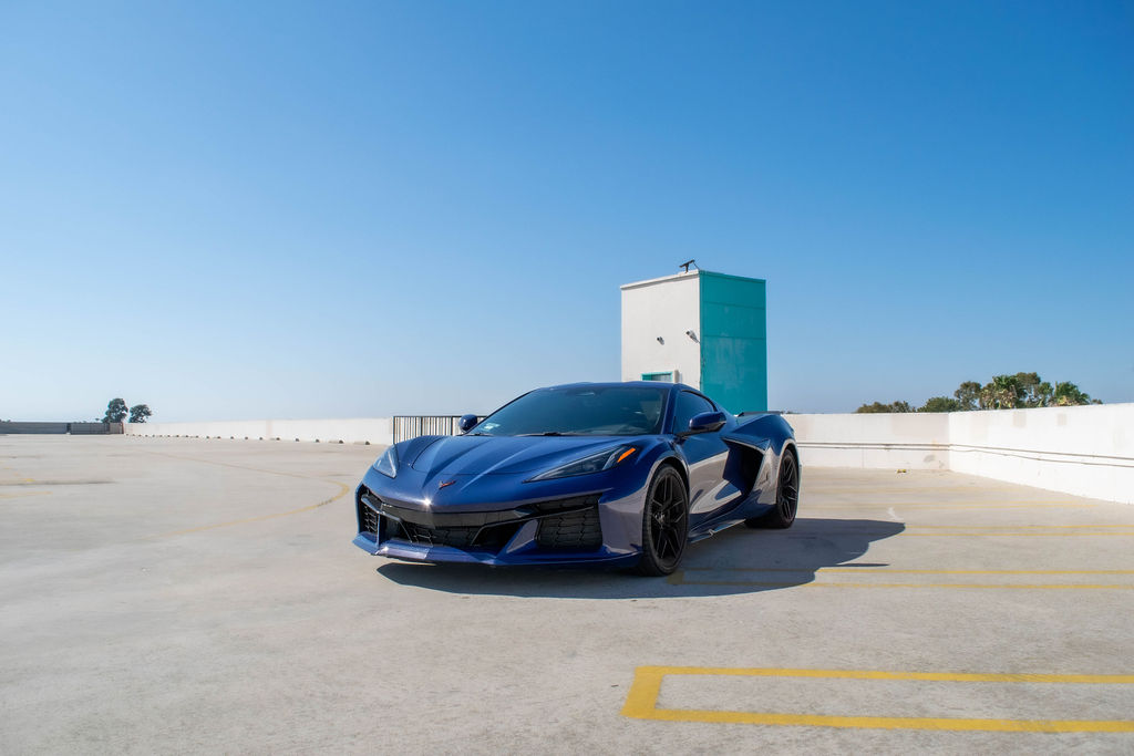 Blue Chevrolet Corvette C8 Z06 sports car, Black cabin, delivered in Orange County