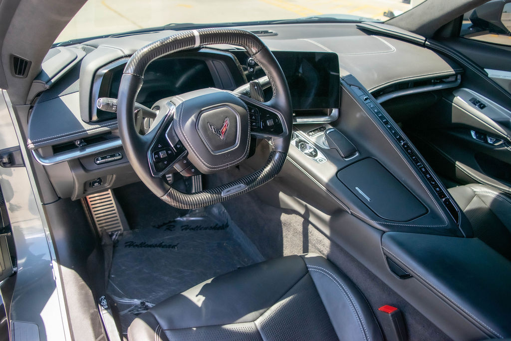 Silver Chevrolet Corvette C8 Z06, Black interior, exotic car rental in Orange County