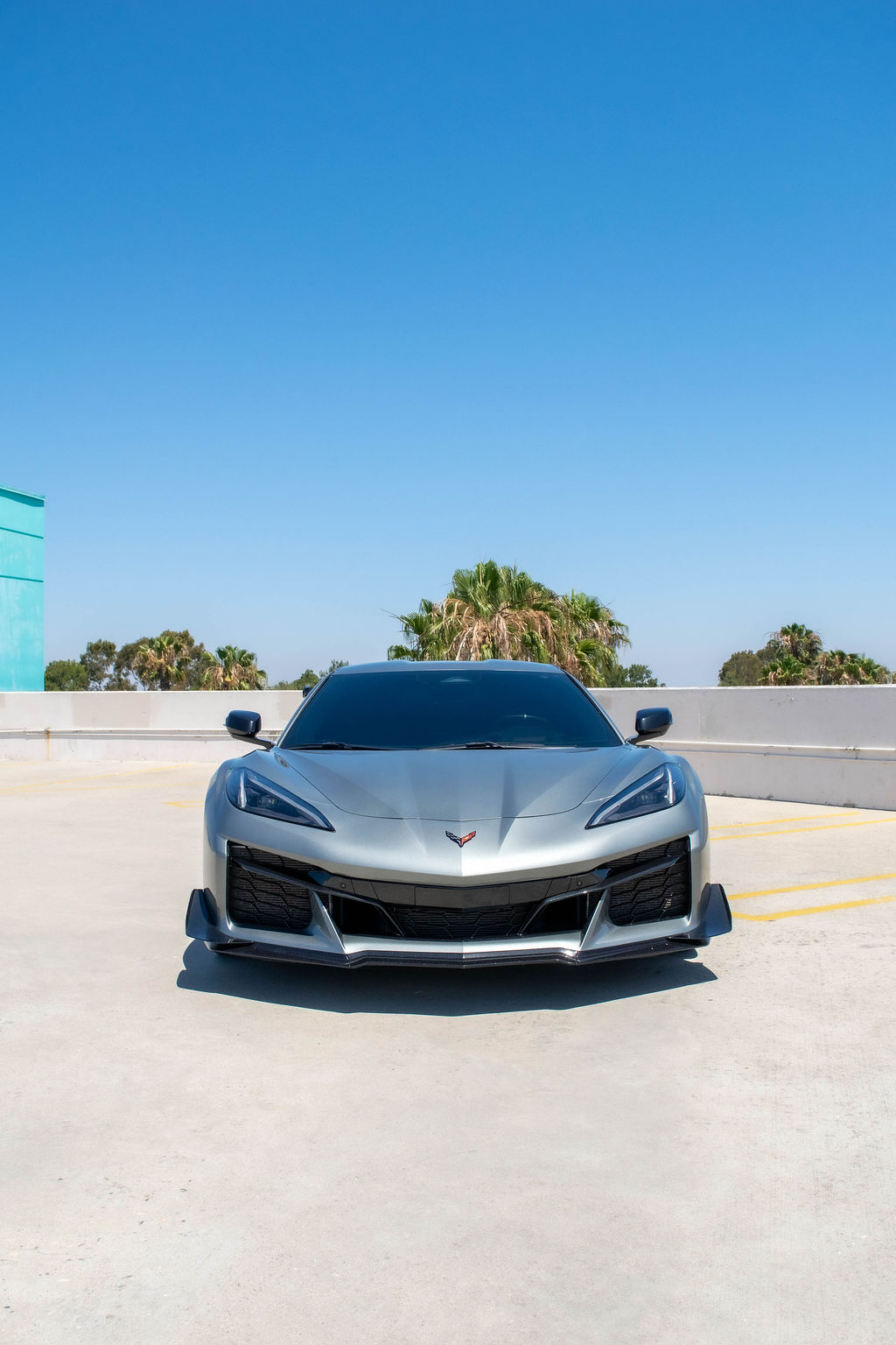 Silver Chevrolet Corvette C8 Z06 with RWD drivetrain, sports car rental in Orange County