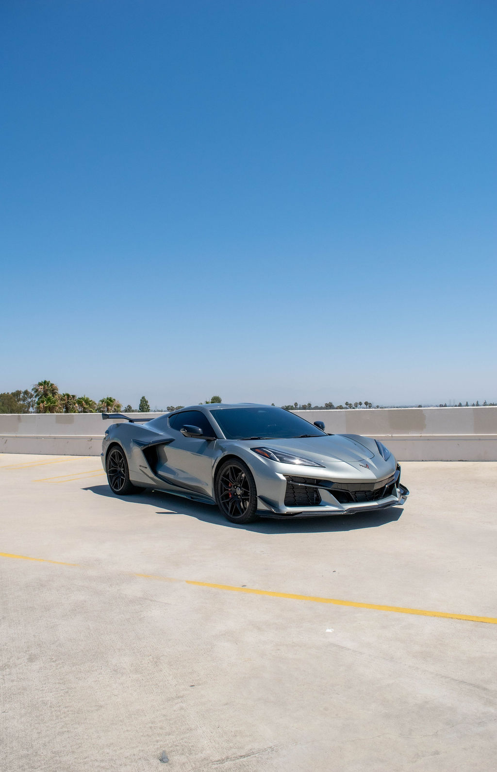 Silver Chevrolet Corvette C8 Z06 rental car, Black interior, Orange County, CA