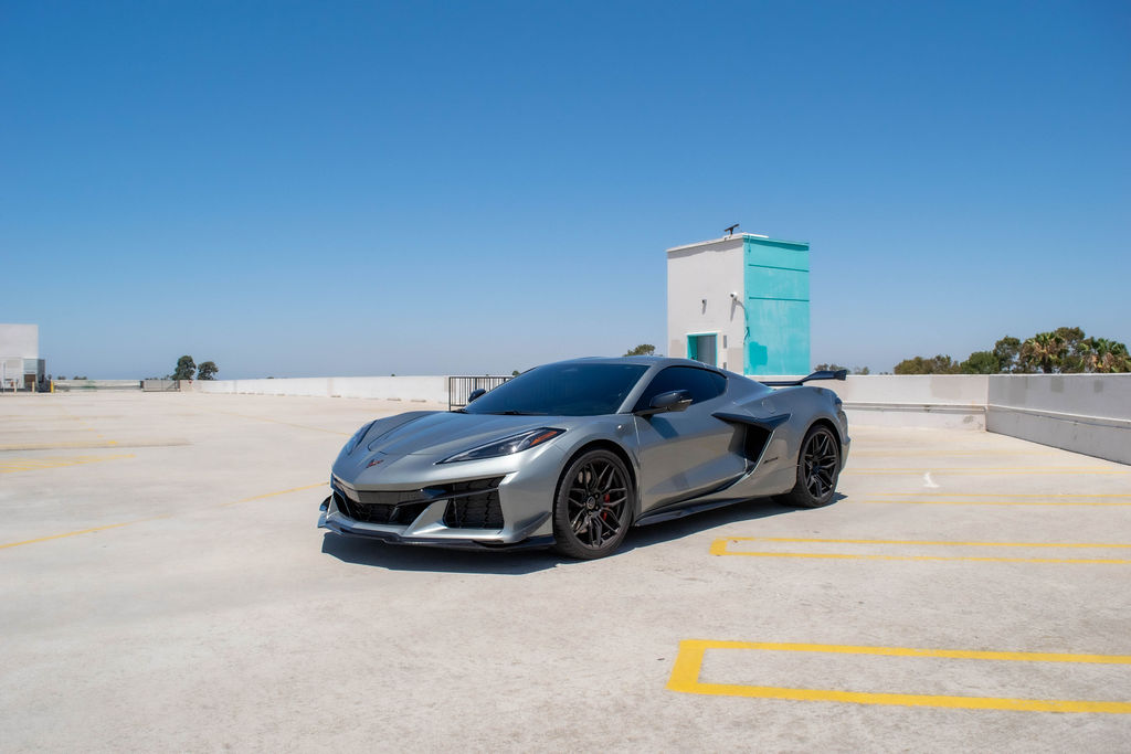 Silver Chevrolet Corvette C8 Z06 RWD sports car, exotic rental in Orange County