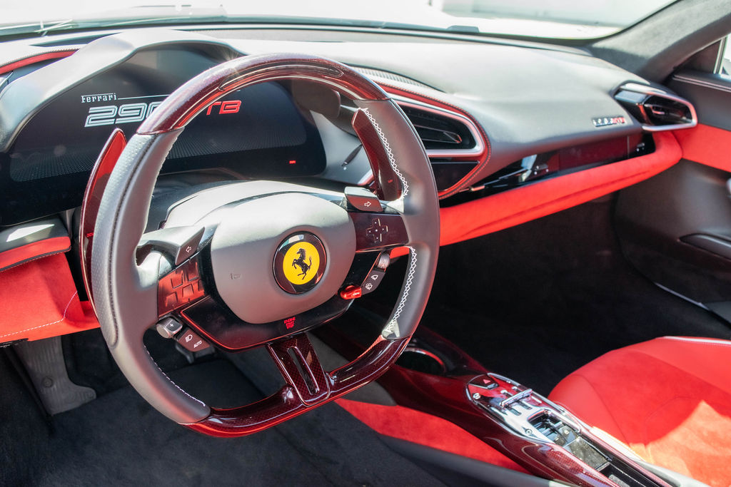 Ferrari 296 GTB finished in White, Red interior, rent in Orange County