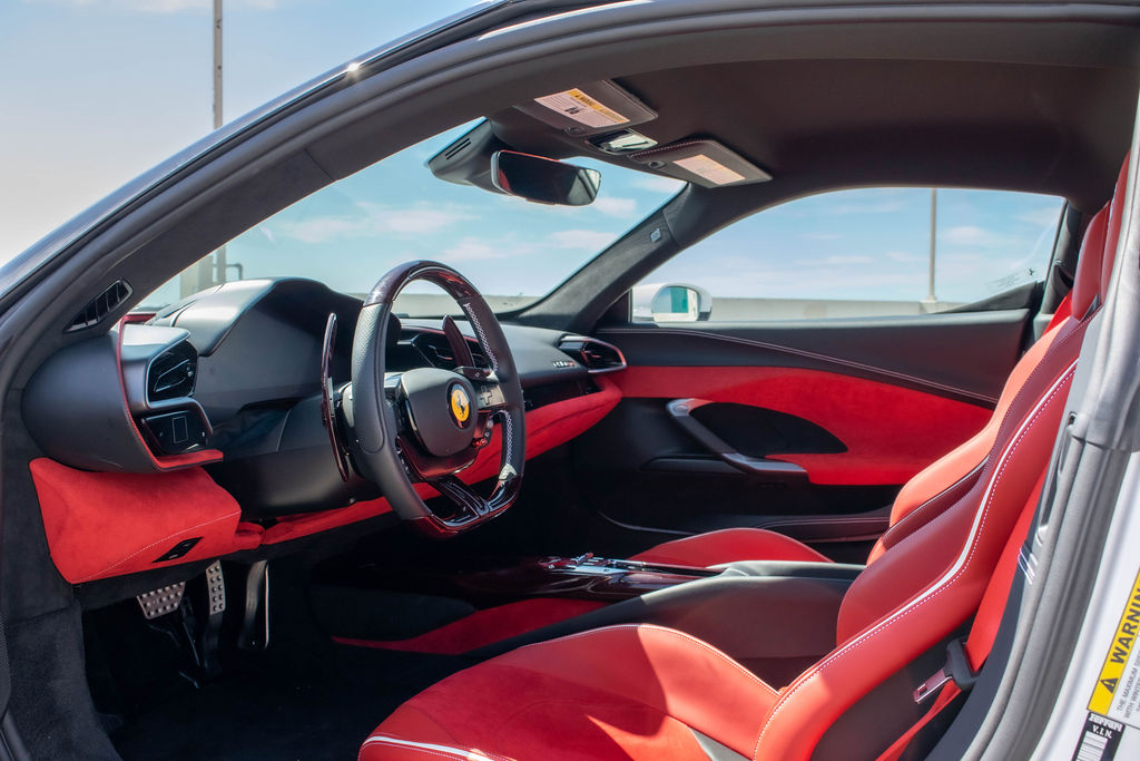 White Ferrari 296 GTB supercar for rent, 2 seats, Orange County