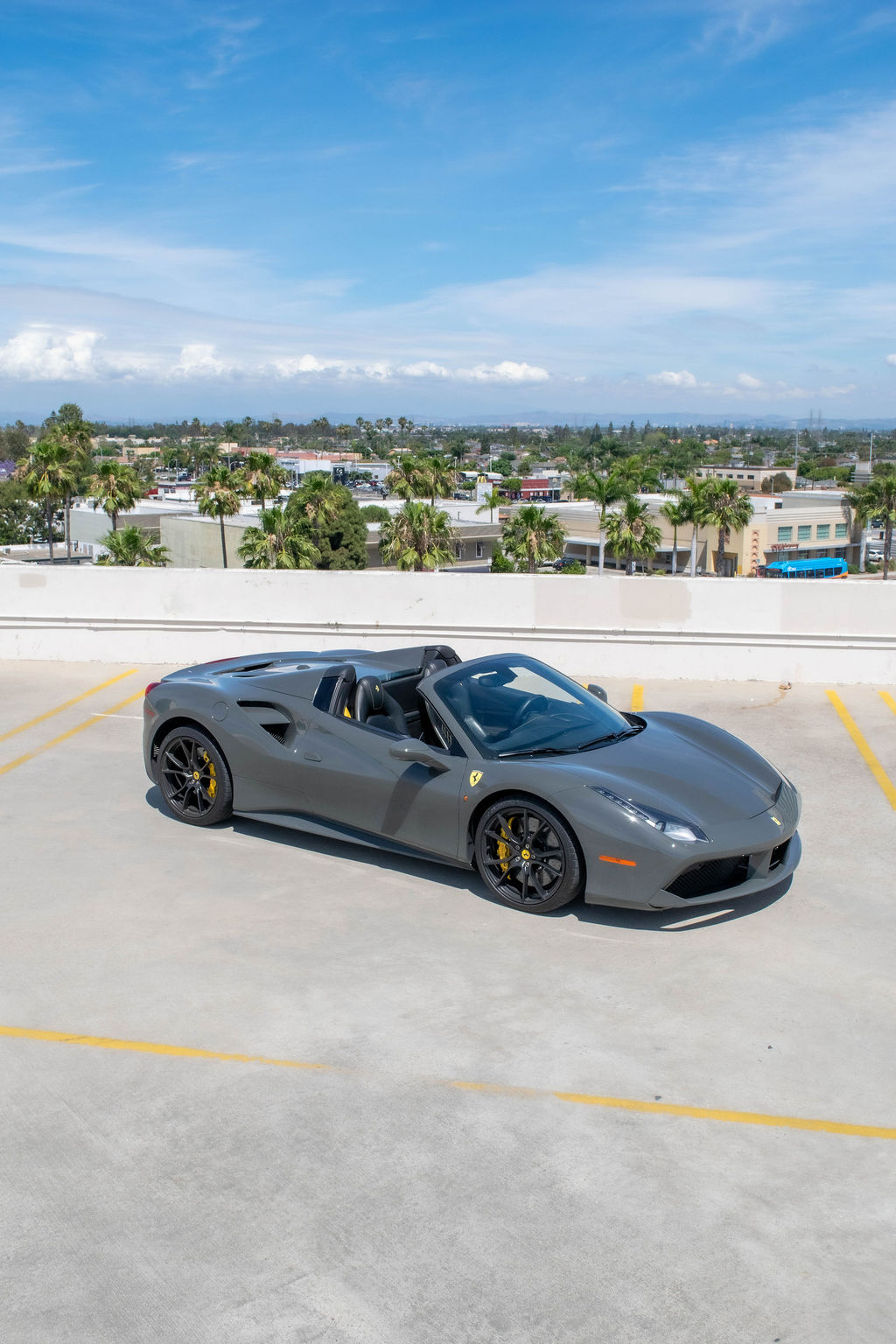 Ferrari 488 Spider supercar in Grey, available for rental in Orange County, CA