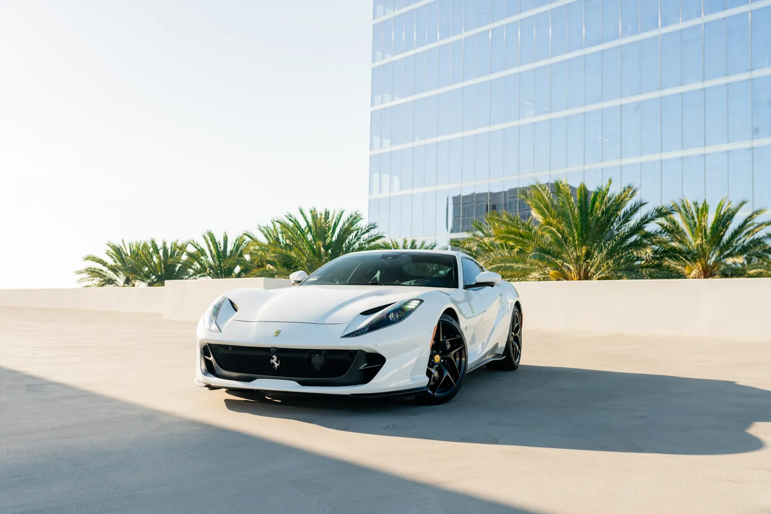 White Ferrari 812 Superfast RWD supercar, exotic rental in Orange County