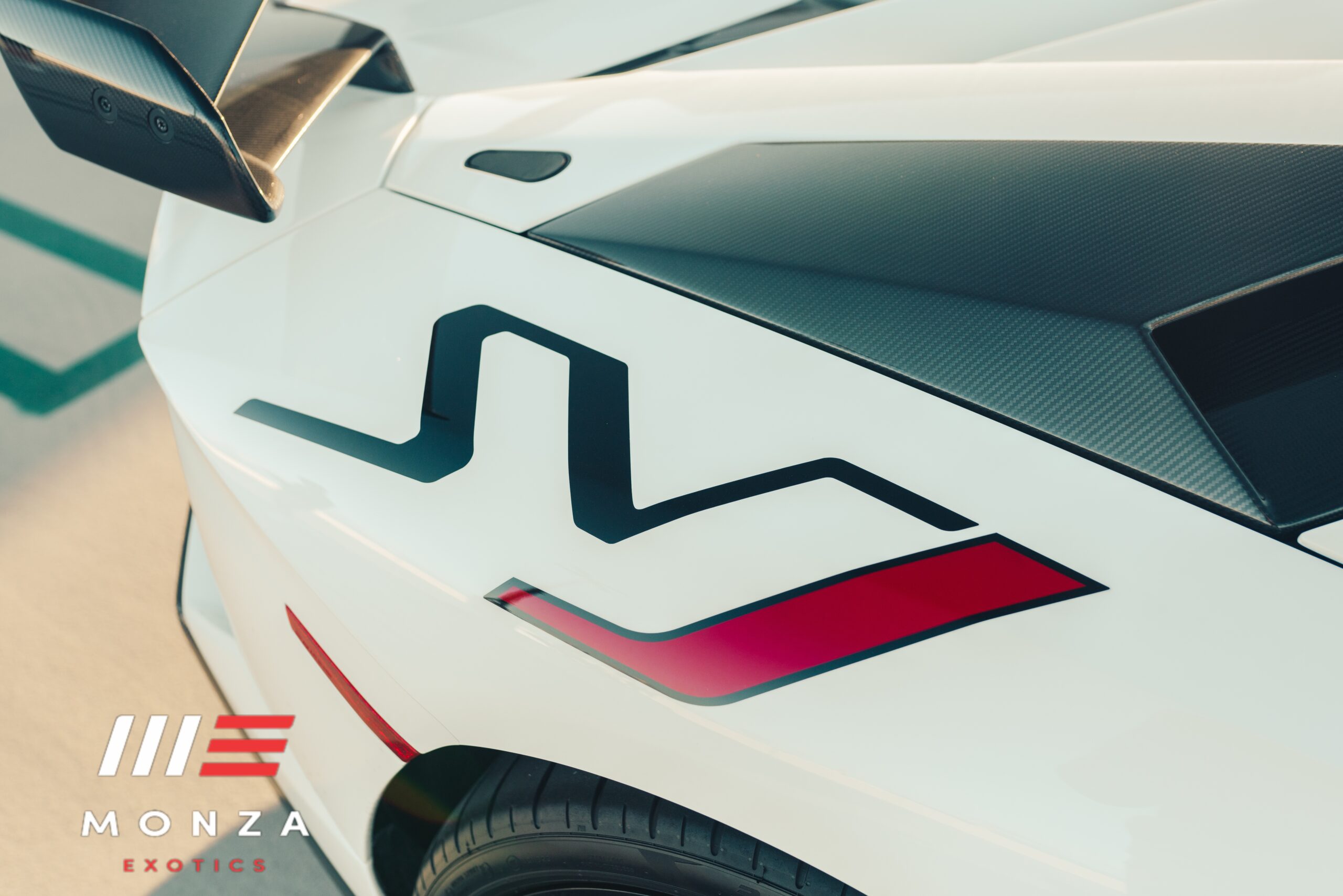 White Lamborghini Aventador SVJ Roadster 2 seat hypercar available in Orange County
