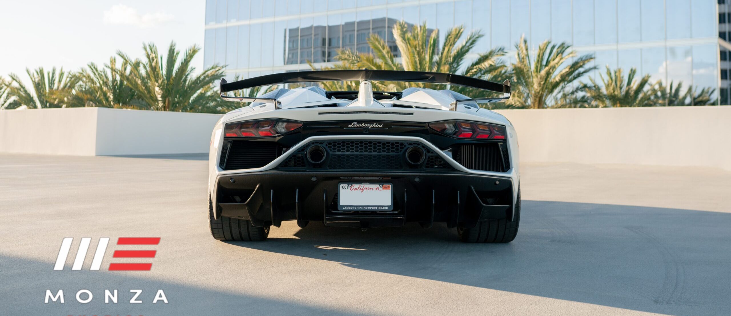 White Lamborghini Aventador SVJ Roadster hypercar available across Orange County
