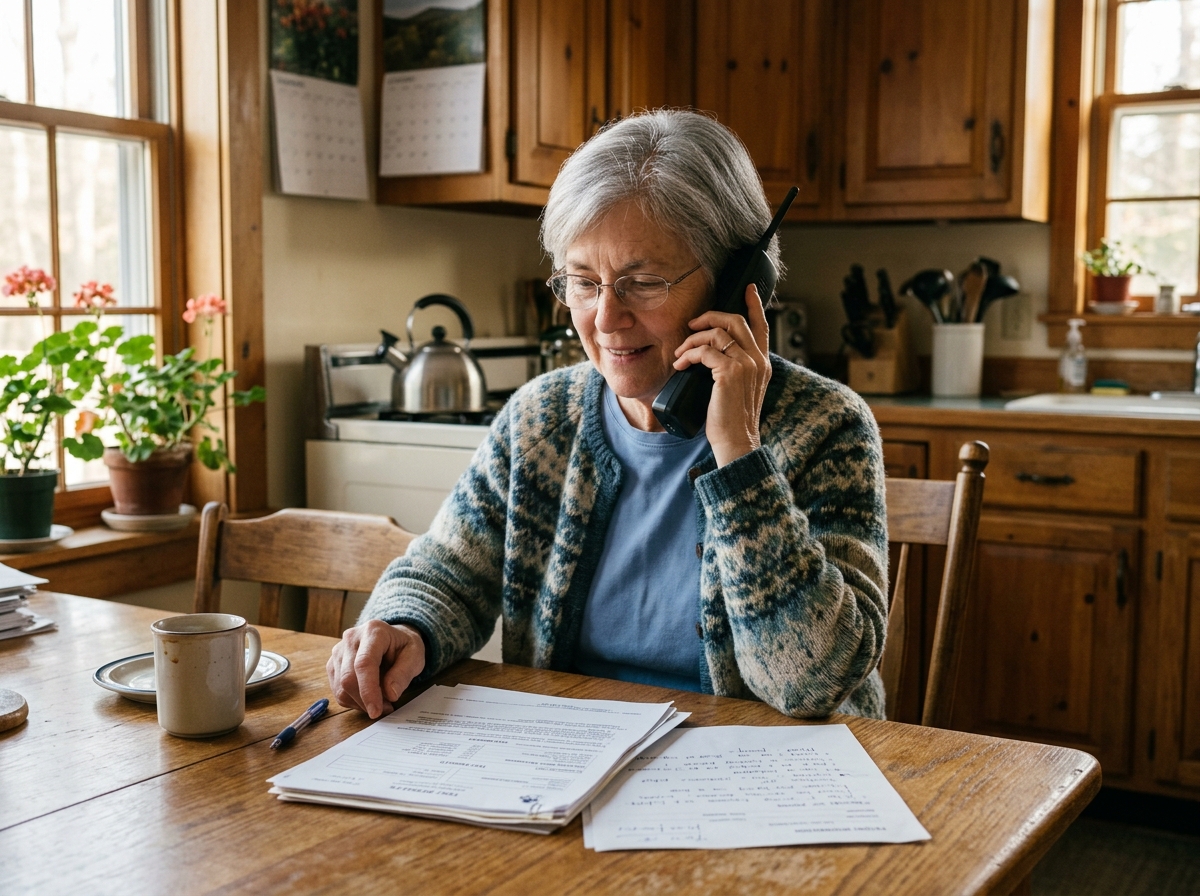 Senior woman on the phone with her patient advocate